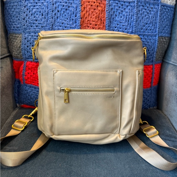 Fawn Design Mini Taupe Backpack with Gold Hardware - Picture 2 of 5